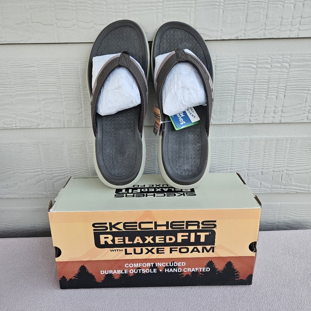 Skechers Silva Falco Thong Flip Flop Sandal Men 13 Brown Relaxed Fit Vegan